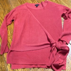 Tribal coral pullover sweater.  Size medium.  Panel ties at waist.